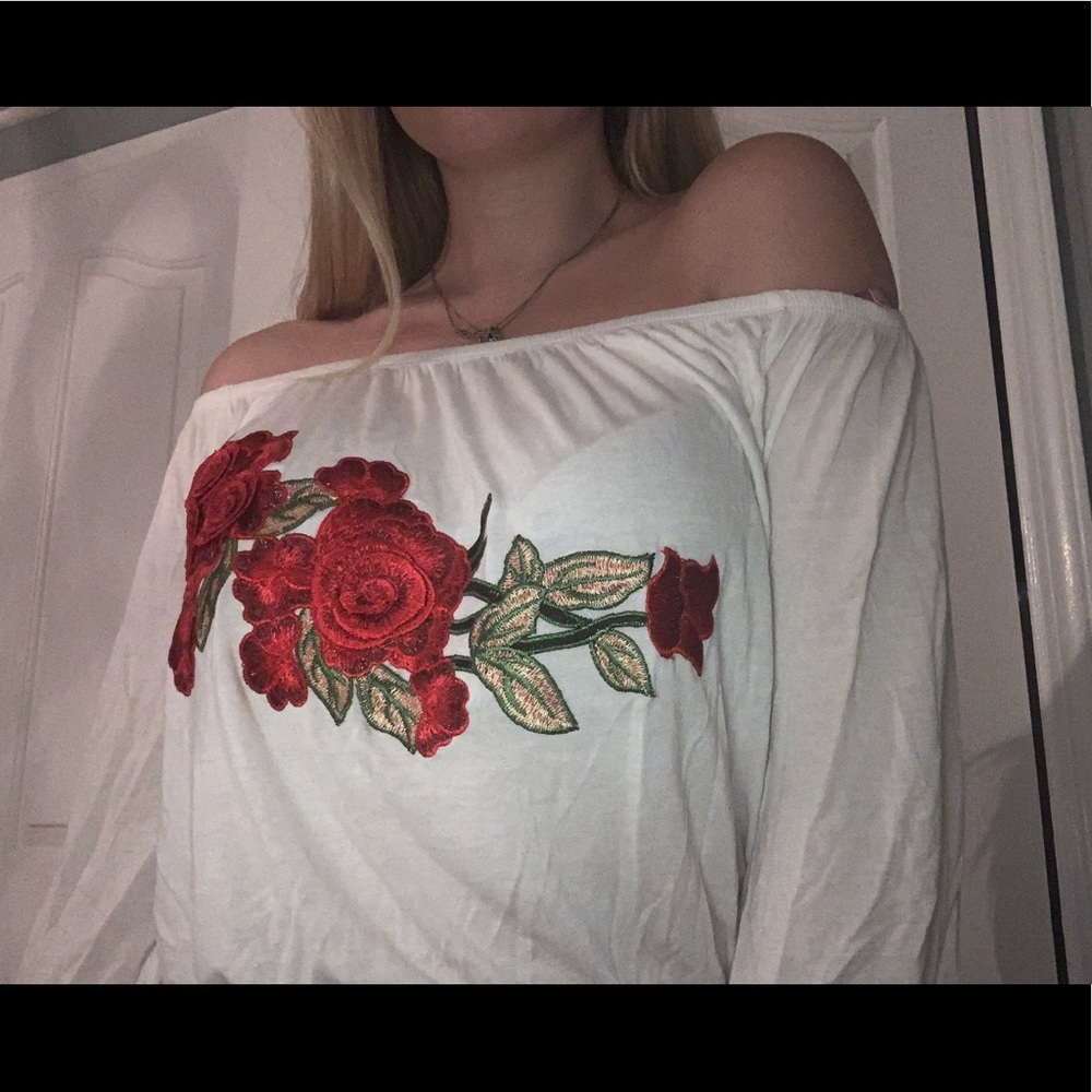 white off the shoulder rose top mystique boutique